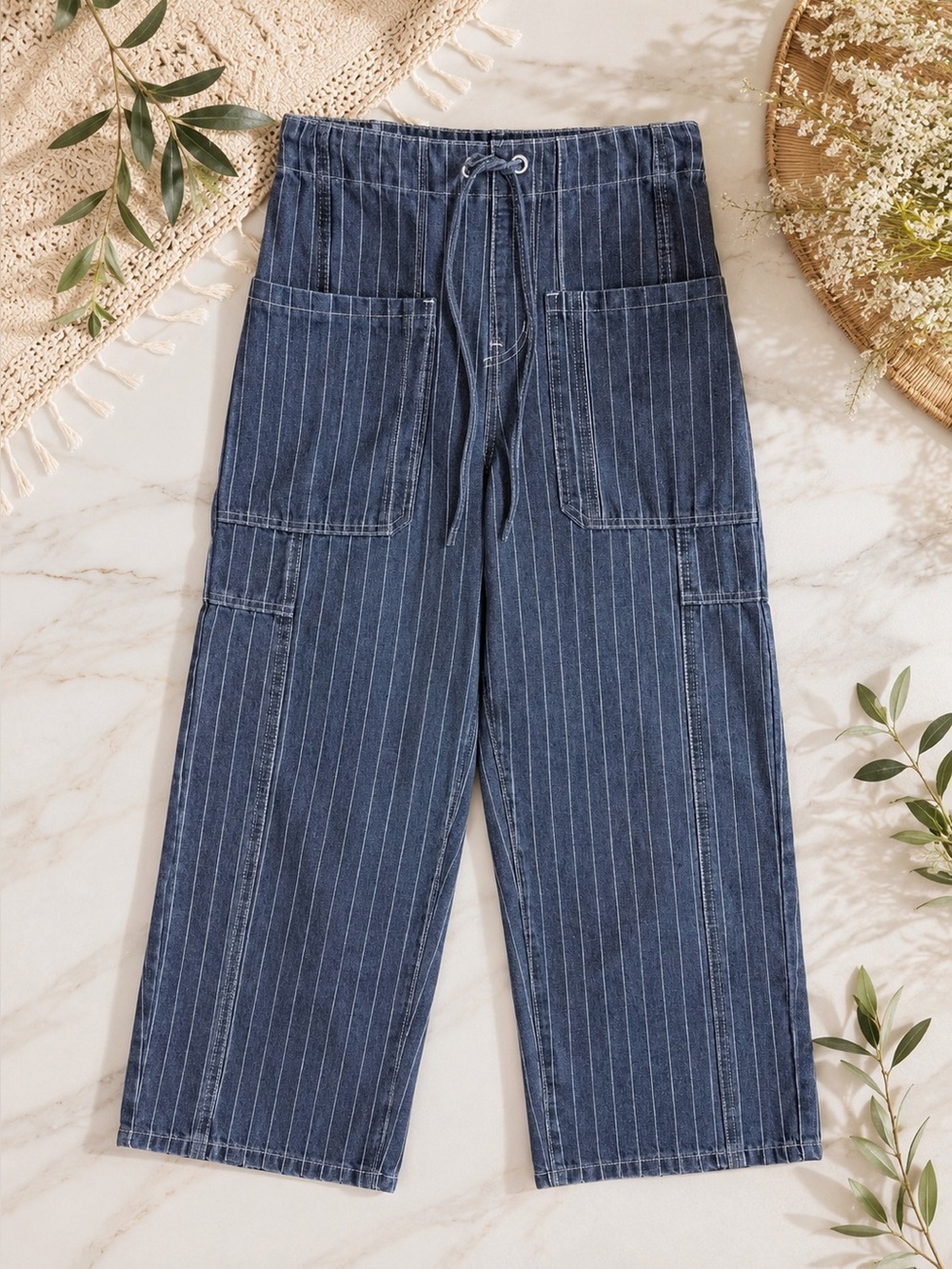 Sage & Fig Pinstripe Cargo Wide Leg Jeans/Pants – Size Small – NWT